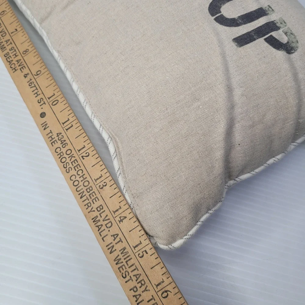 Pottery Barn Cuddle Up Pillow 9x15 Beige Stenciled Lumbar Striped‎ Reverse